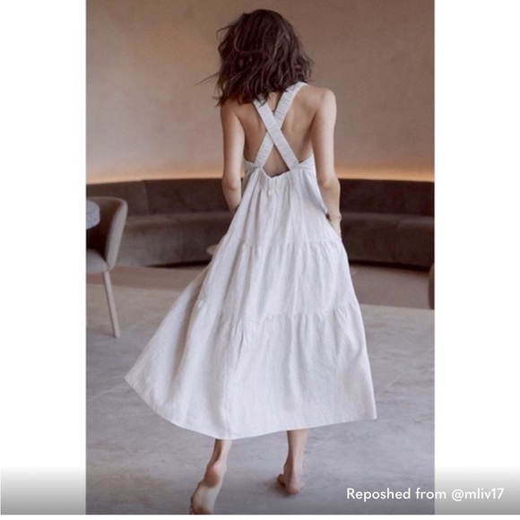 NwD DISSH Amy crossback minimalist linen midi dress Women’s Size 14 In White - Picture 1 of 10